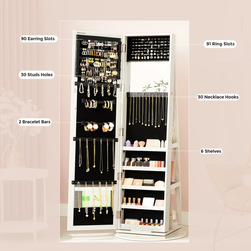 Ebern Designs Quakertown Jewelry Armoire with Mirror Reviews Wayfair